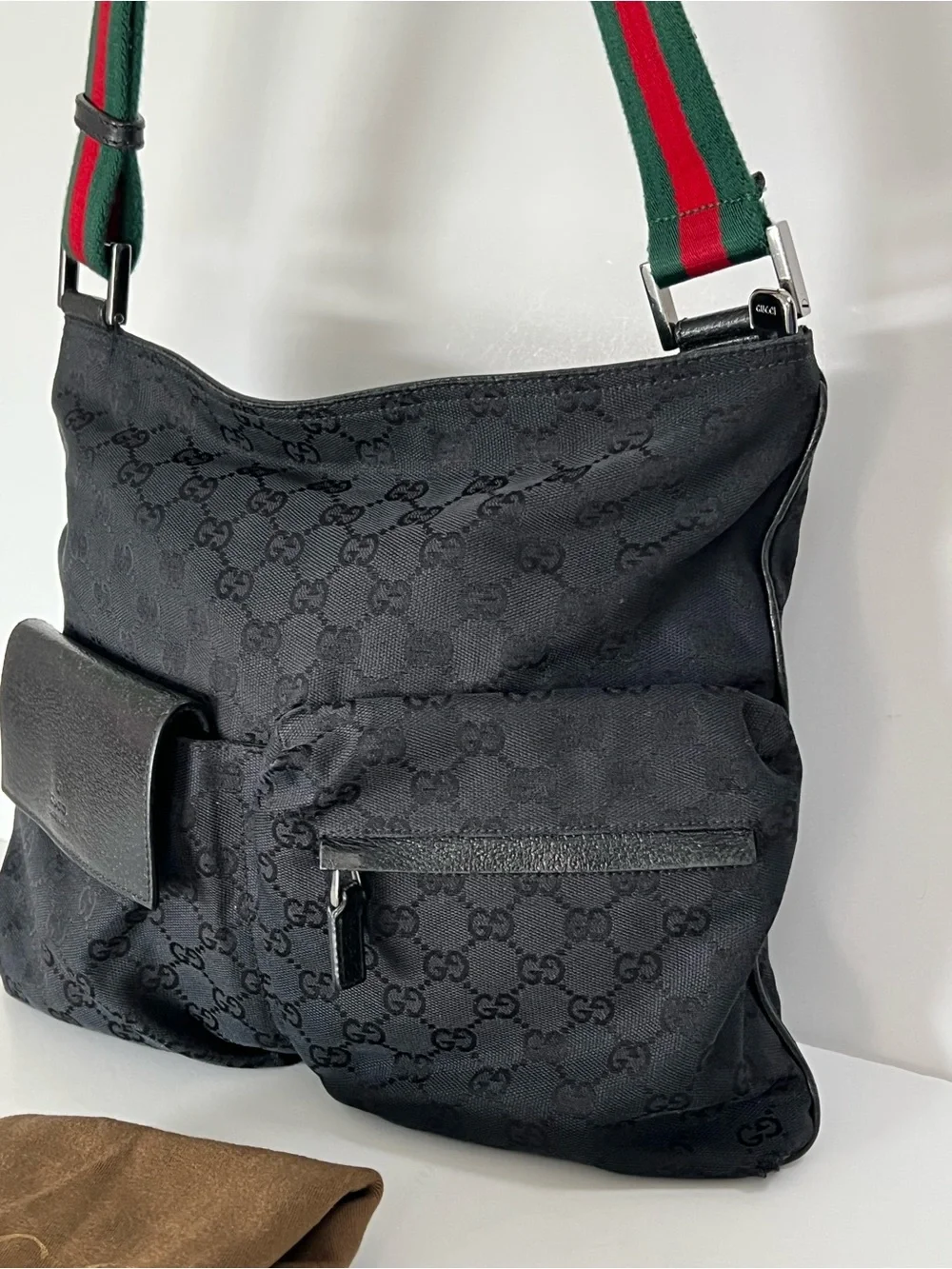 Gucci Web Black GG Canvas Vintage Messenger Bag & Dust Bag - Picture 2 of 16